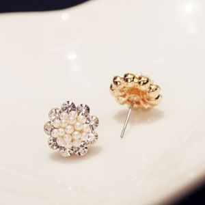 Pearl Studs Earrings 925 Silver Crystal Camellia